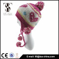 100% acrylique jacquard tricoté chapeau beanie avec grand pom pom